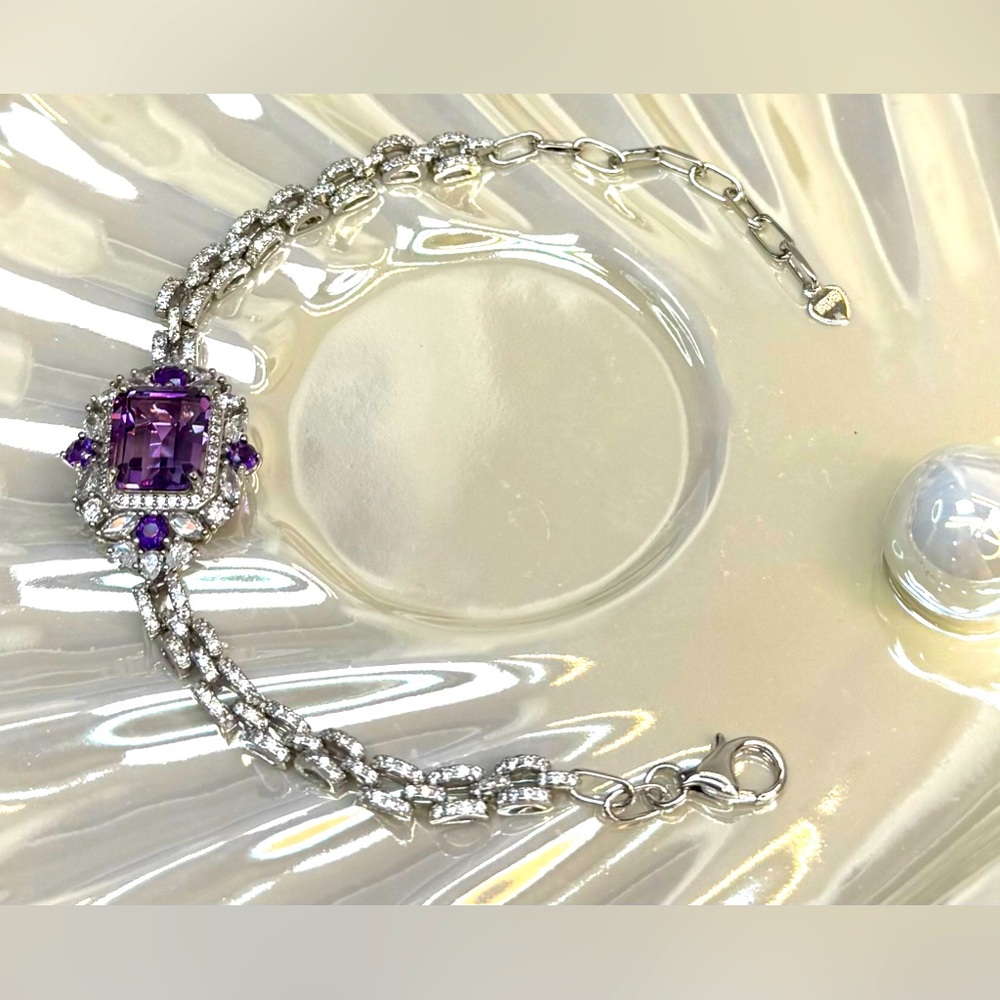 BA6 4.5CT Natural Amethyst WATCH BAND Bracelet Rhodium plated Sterling S925